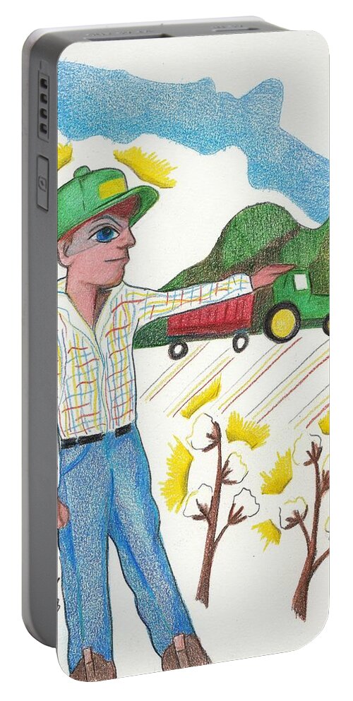 Farm Portable Battery Charger featuring the drawing Green Tractor Hat by Loretta Nash
