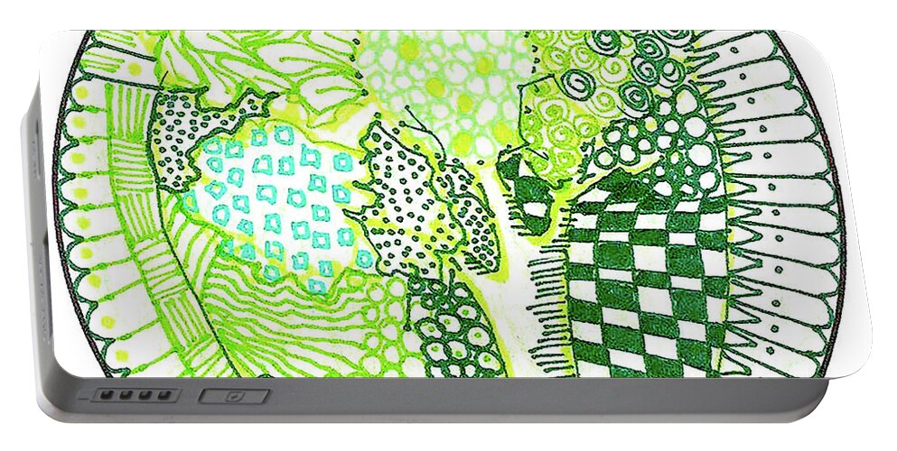Zentangle Design Patterns Circle Green Colors Portable Battery Charger featuring the tapestry - textile Green Tree by Ruth Dailey
