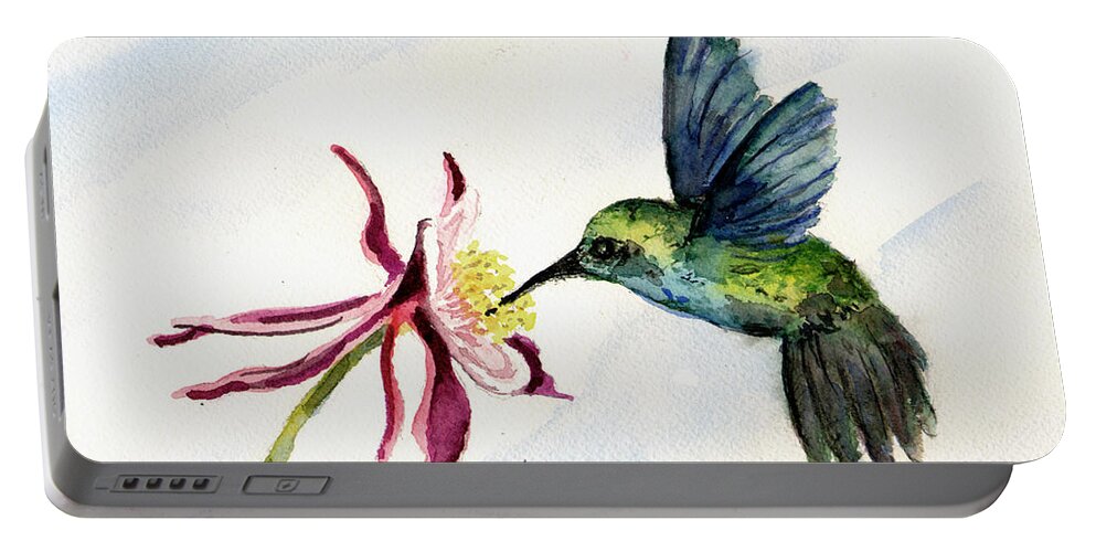 Bird Portable Battery Charger featuring the painting Green Violet-Ear Hummingbird by Sam Sidders