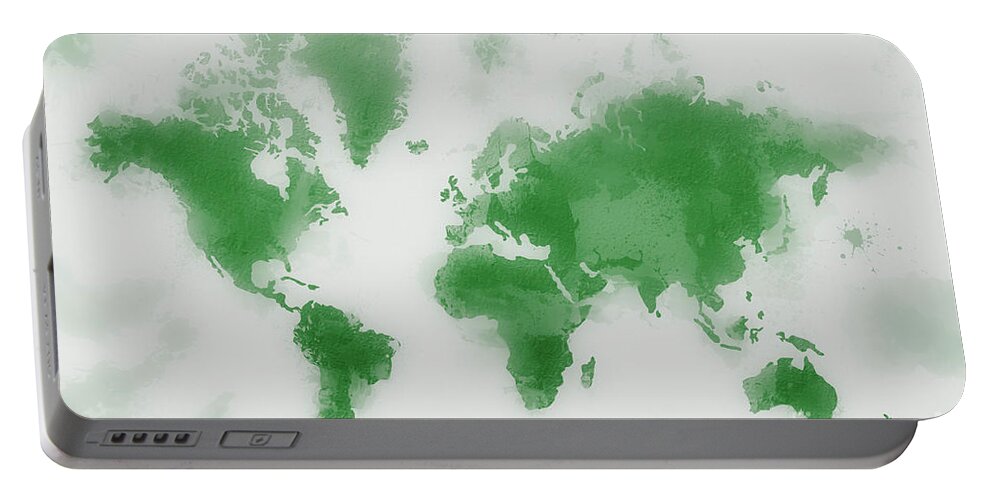 Map Portable Battery Charger featuring the digital art Green World Map by Zaira Dzhaubaeva