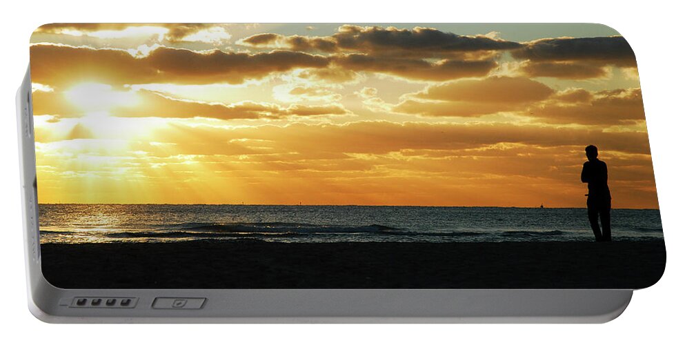 Miami Beach Portable Battery Charger featuring the photograph Greeting the Sunrise by James Kirkikis