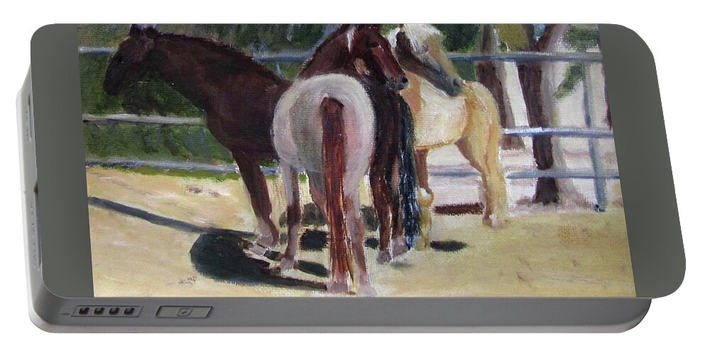Horses Portable Battery Charger featuring the painting Gregory and his mares by Linda Feinberg