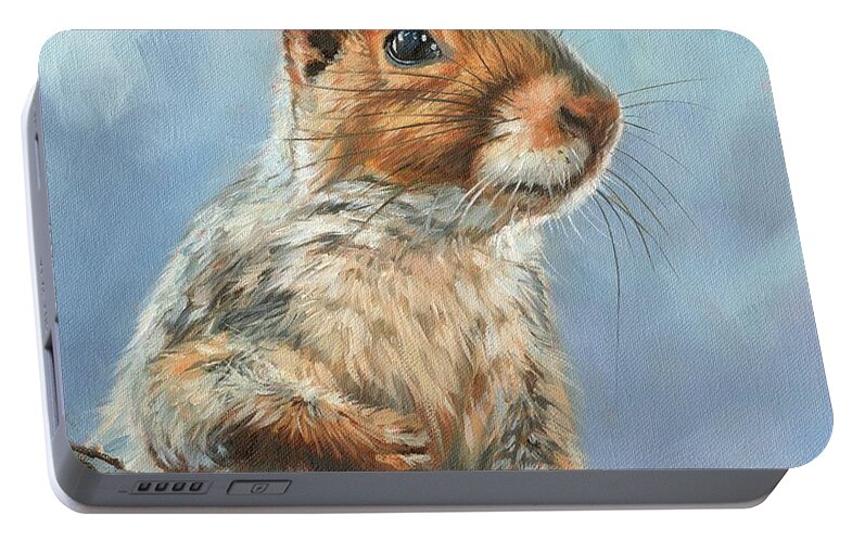 Squirrel Portable Battery Charger featuring the painting Grey Squirrel by David Stribbling