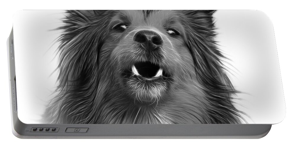 Sheltie Portable Battery Charger featuring the painting Greyscale Sheltie Dog Art 0207 - WB by James Ahn