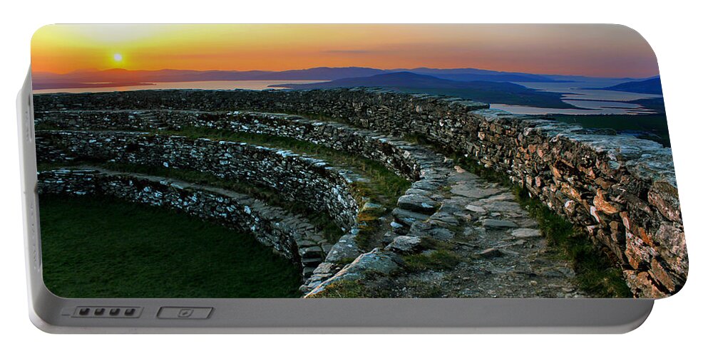 Sunset Portable Battery Charger featuring the photograph Grianan Fort At Dusk by Nina Ficur Feenan