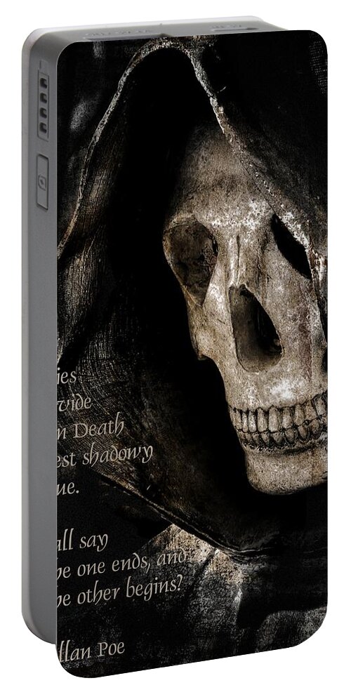 Grim Reaper Portable Battery Charger featuring the digital art Grim Reaper and Edgar Allan Poe by Melissa Bittinger