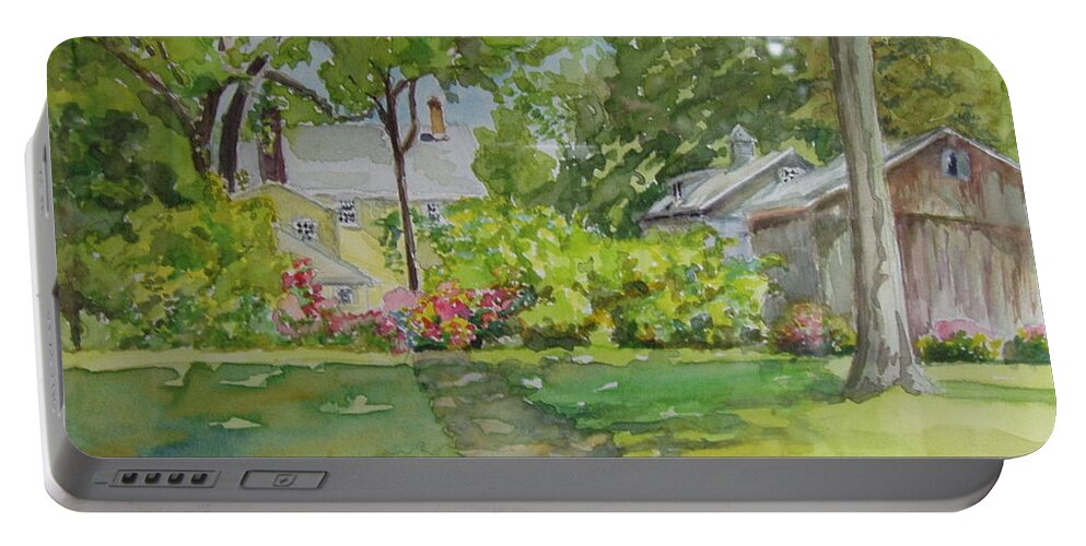 Green Portable Battery Charger featuring the painting Griswold House View From the River by B Rossitto