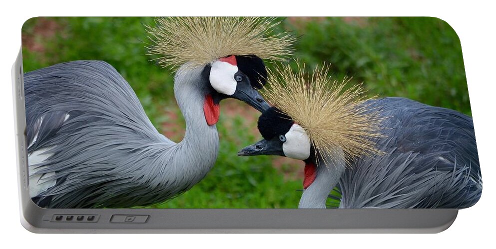 Crane Portable Battery Charger featuring the photograph Grooming East African Crown Crane Mates by Richard Bryce and Family