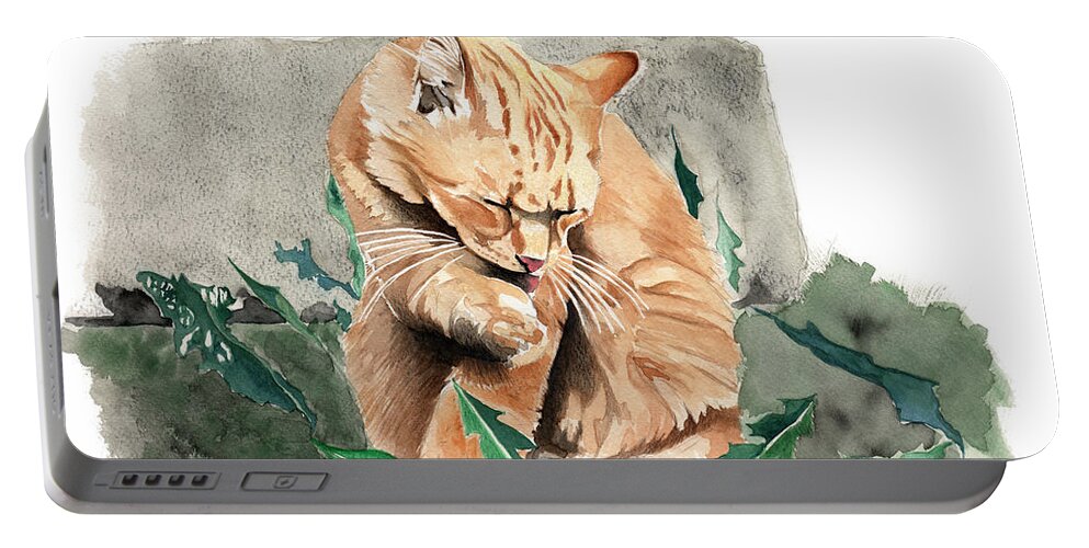 Cat Portable Battery Charger featuring the painting Grooming Time by Louise Howarth
