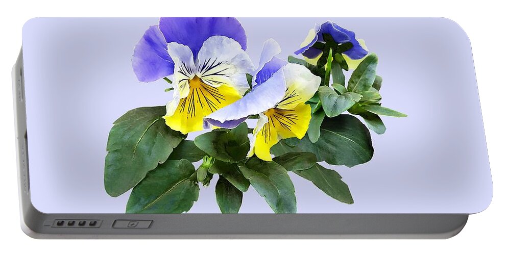 Pansy Portable Battery Charger featuring the photograph Group of Yellow and Purple Pansies by Susan Savad