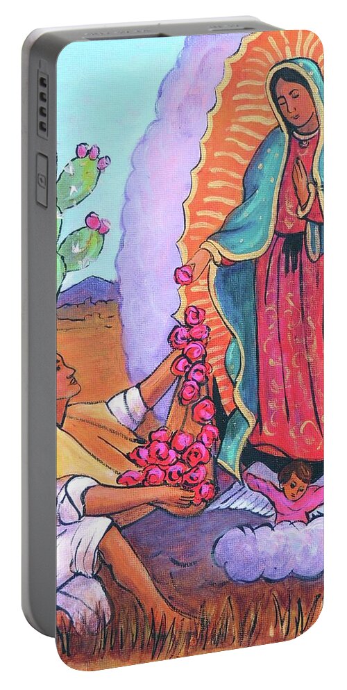 Guadalupe Portable Battery Charger featuring the painting Guadalupe and Juan Diego by Candy Mayer