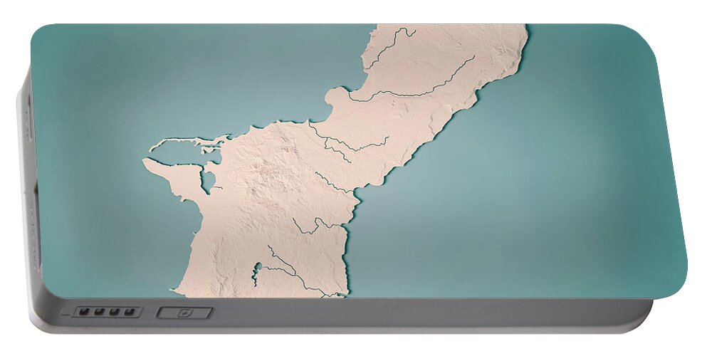 Guam Portable Battery Charger featuring the digital art Guam Island 3D Render Topographic Map Neutral by Frank Ramspott