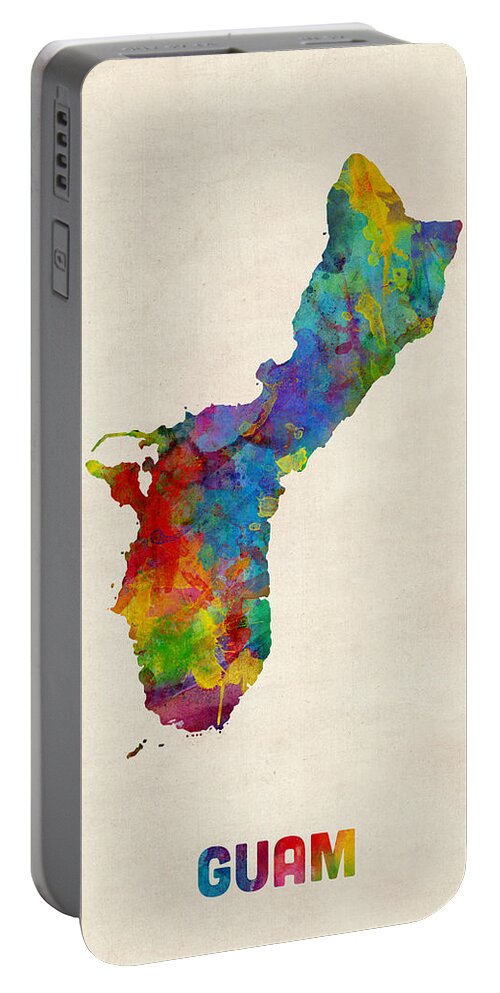 Map Art Portable Battery Charger featuring the digital art Guam Watercolor Map by Michael Tompsett