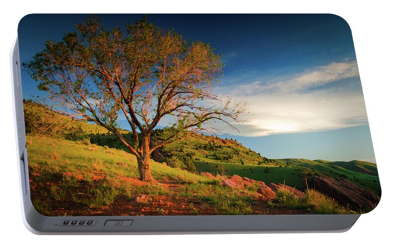 Red Rocks Park Portable Battery Charger featuring the photograph Guardian Of Light by John De Bord