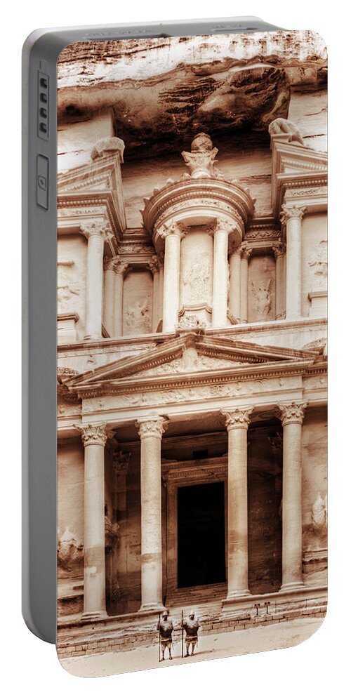 Petra Portable Battery Charger featuring the photograph Guarding The Petra Treasury by Nicola Nobile