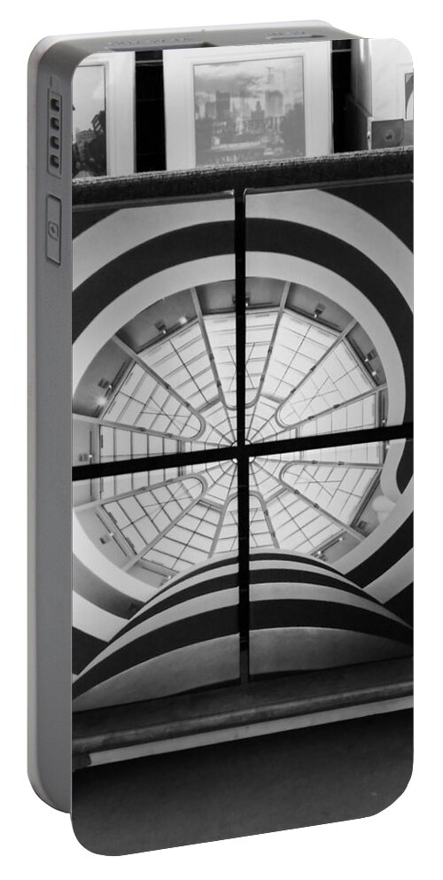 Guggenheim Portable Battery Charger featuring the photograph Guggenheim In Quarters B W by Rob Hans