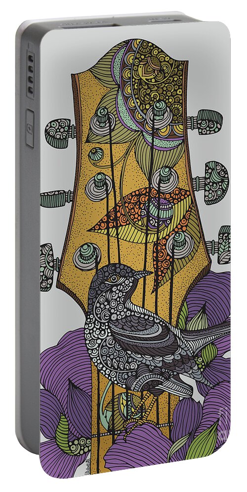 Guitar Portable Battery Charger featuring the digital art Guitar Bird by MGL Meiklejohn Graphics Licensing