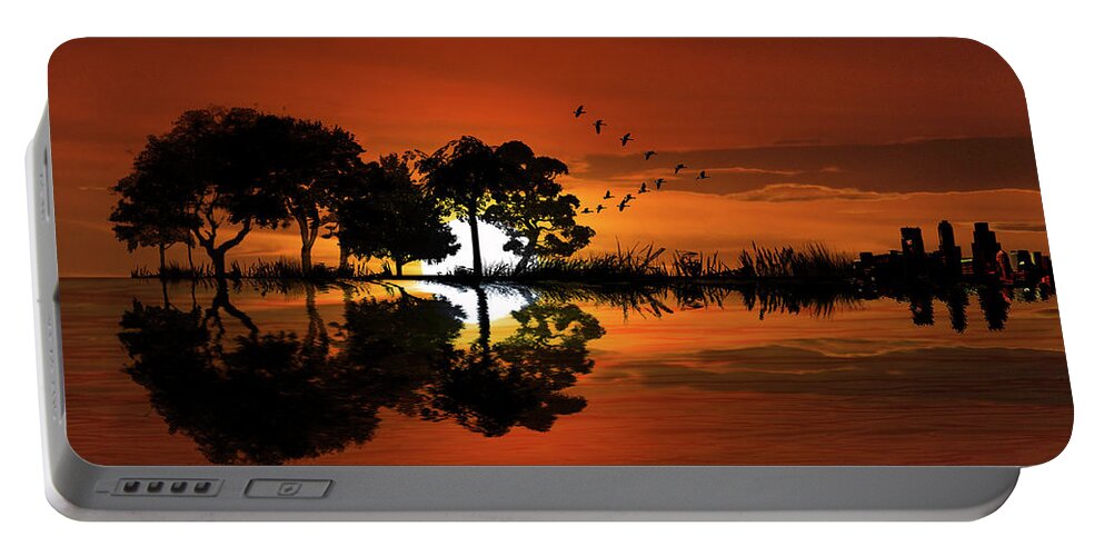 Music Portable Battery Charger featuring the photograph Guitar Landscape at Sunset by Randall Nyhof