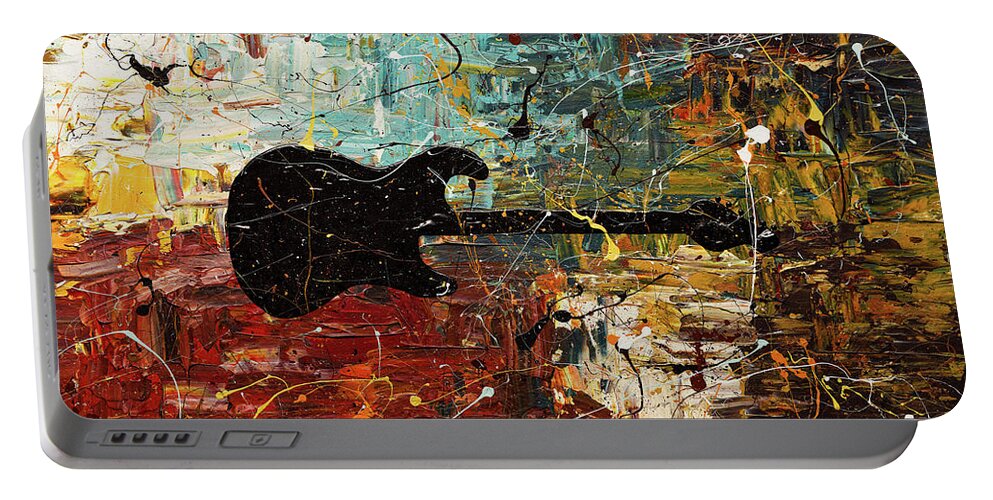 Music Portable Battery Charger featuring the painting Guitar Story by Carmen Guedez