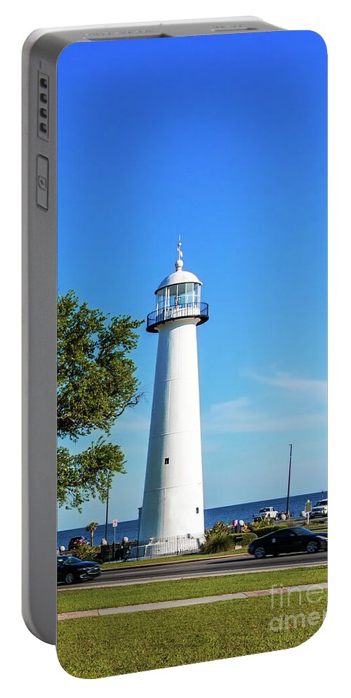 Seascape Portable Battery Charger featuring the photograph Gulf Coast Lighthouse Seascape Biloxi MS 3663c by Ricardos Creations