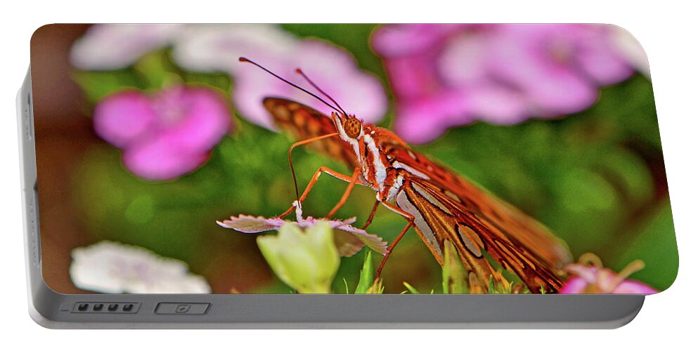 Macro Portable Battery Charger featuring the photograph Gulf Flittery Butterfly 008 by George Bostian