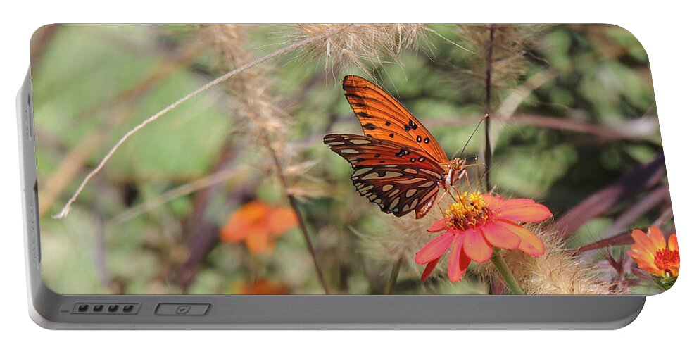 Orange Portable Battery Charger featuring the photograph Gulf Fritillary on Zinnia by Jayne Wilson