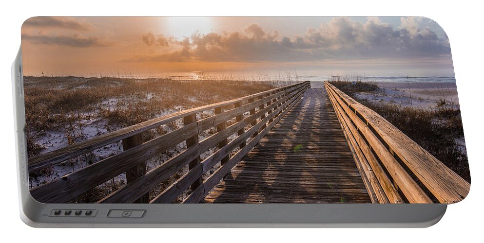 Alabama Portable Battery Charger featuring the photograph Gulf Shore Sunrise and Boardwalk by John McGraw