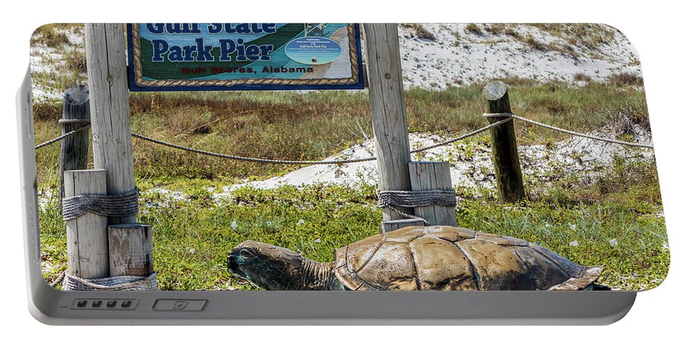2017 Portable Battery Charger featuring the photograph Gulf Shores Al Beach and Pier Turtle 1603a by Ricardos Creations