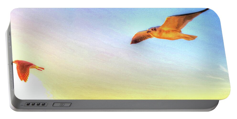 Gull Portable Battery Charger featuring the digital art Gull In Sky by Kathleen Illes