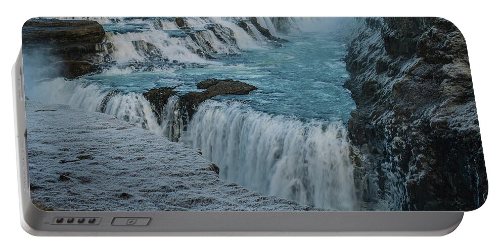 Iceland Portable Battery Charger featuring the photograph Gullfoss - Golden Waterfall - Iceland 2 by Deborah Smolinske