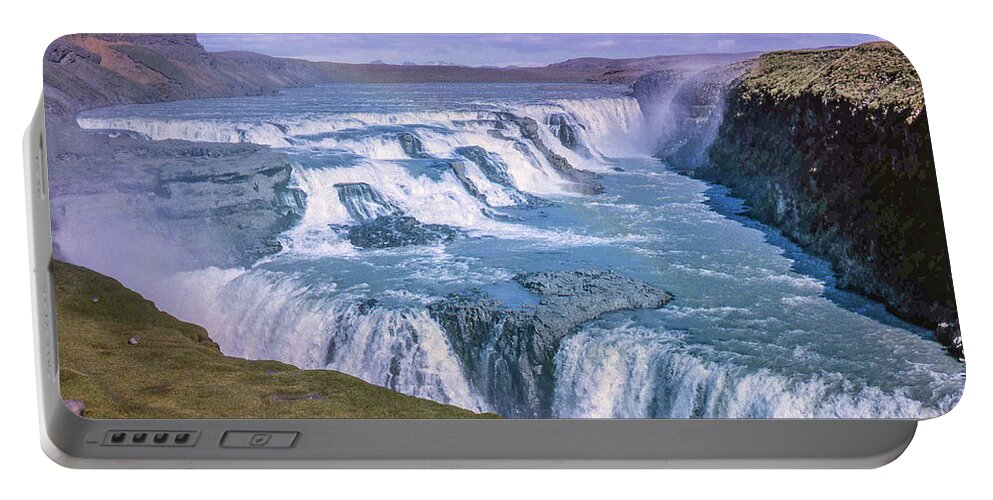 Waterfall Portable Battery Charger featuring the photograph Gullfoss, Iceland by Richard Goldman