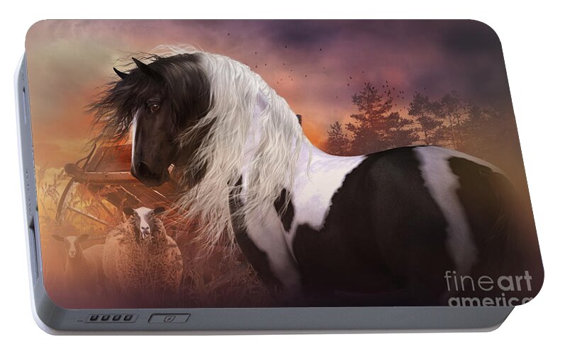Gypsy Vanner Portable Battery Charger featuring the digital art Gypsy on the Farm by Shanina Conway