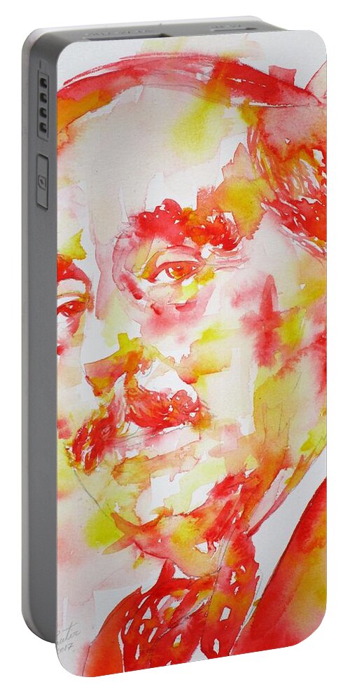 H. G. Wells Portable Battery Charger featuring the painting H. G. WELLS - watercolor portrait by Fabrizio Cassetta