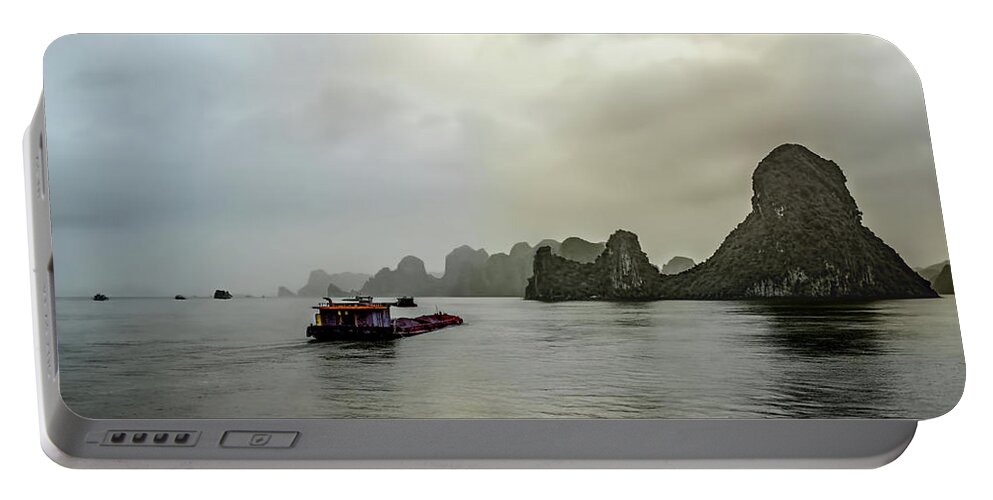 Asia Portable Battery Charger featuring the photograph Ha Long Barge by Maria Coulson