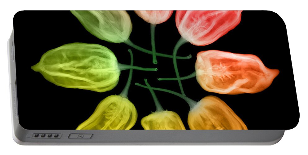 Science Portable Battery Charger featuring the photograph Habanero Chili Peppers, X-ray by Ted Kinsman