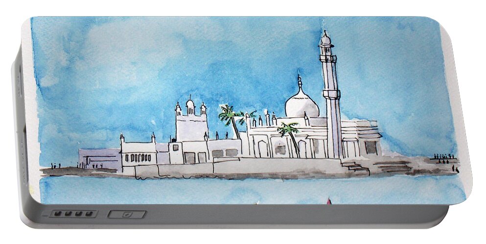 Landmark Portable Battery Charger featuring the painting Haji Ali Mumbai by Keshava Shukla