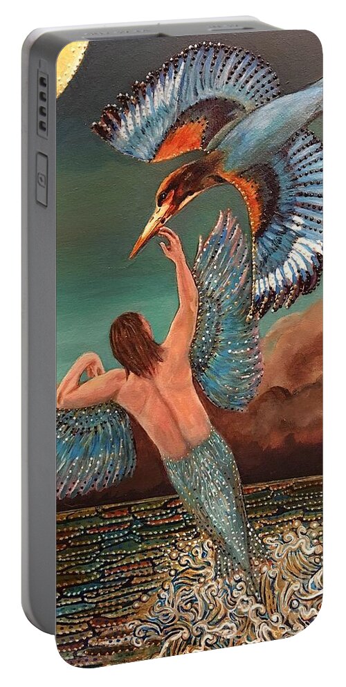 Greek Mythology Portable Battery Charger featuring the painting Halcyon Birds by Linda Markwardt