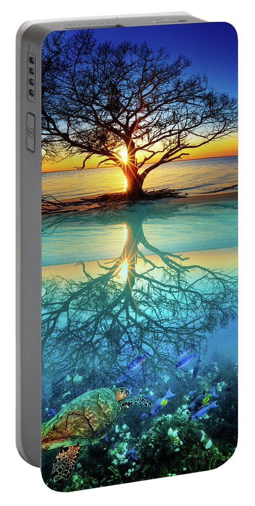 Clouds Portable Battery Charger featuring the photograph Half In Half Out by Debra and Dave Vanderlaan