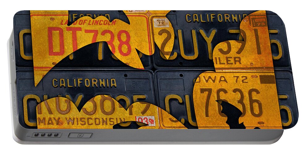 Halloween Portable Battery Charger featuring the mixed media Halloween Bats Recycled Vintage License Plate Art by Design Turnpike