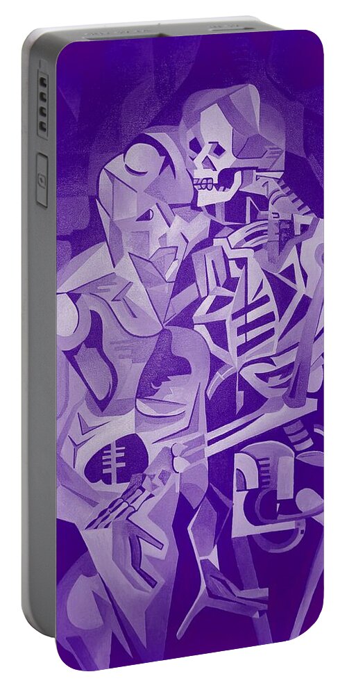 Cubism Portable Battery Charger featuring the digital art Halloween Skeleton Welcoming The Undead by Taiche Acrylic Art