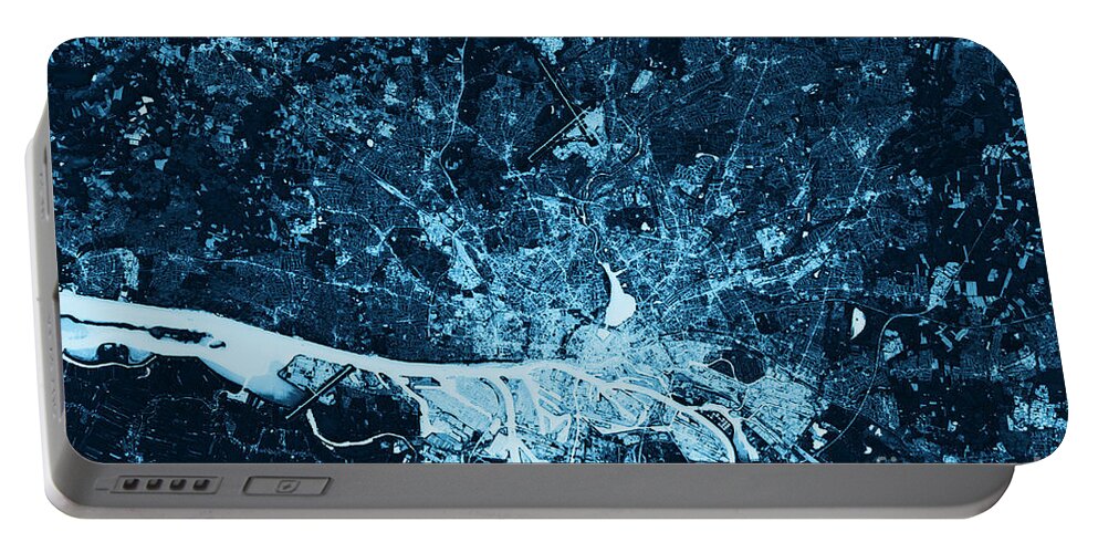 Hamburg Portable Battery Charger featuring the digital art Hamburg Abstract City Map Top View Dark by Frank Ramspott