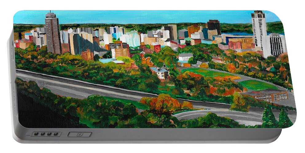 Hamilton Portable Battery Charger featuring the painting Hamilton Ontario by David Bigelow