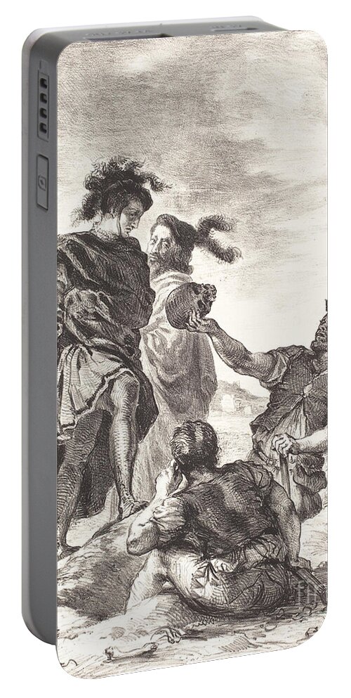  Portable Battery Charger featuring the drawing Hamlet And Horatio Before The Gravediggers (act V, Scene I) by Eug?ne Delacroix