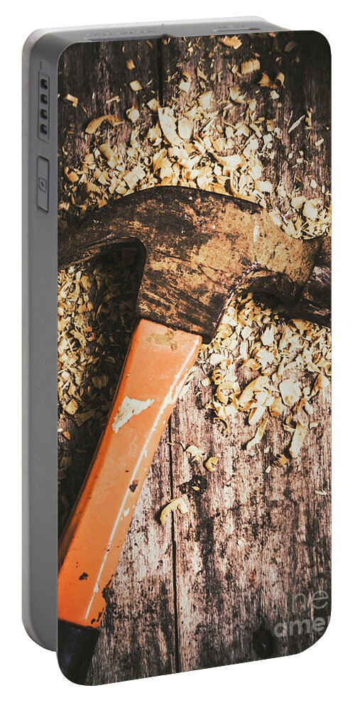 Carpentry Portable Battery Charger featuring the photograph Hammer details in carpentry by Jorgo Photography