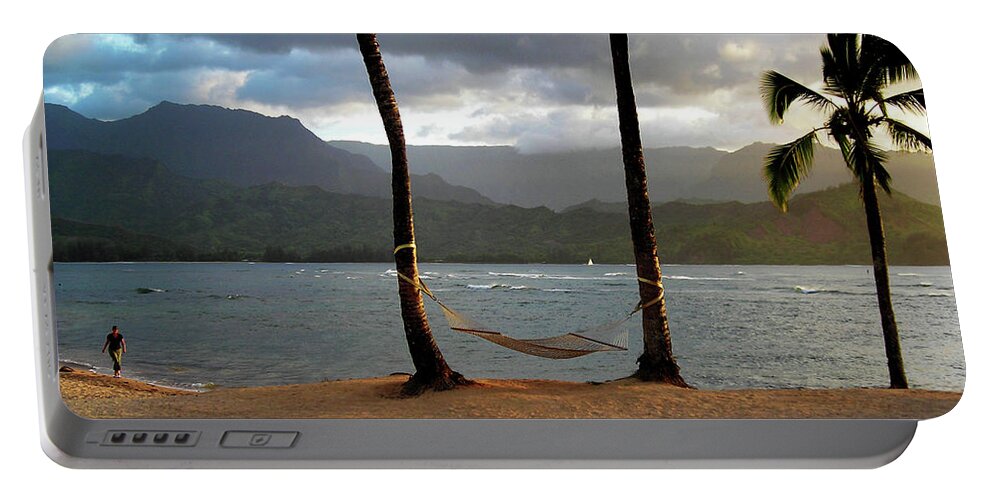 Hammock Portable Battery Charger featuring the photograph Hammock At Hanalei Bay by James Eddy