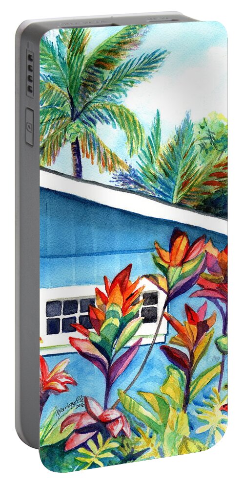 Kauai Fine Art Portable Battery Charger featuring the painting Hanalei Cottage by Marionette Taboniar