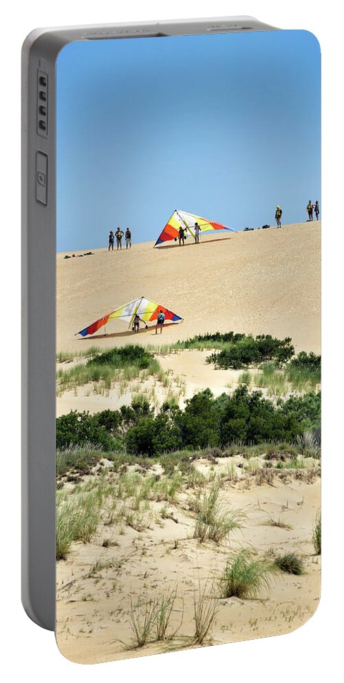 Hang Gliding Portable Battery Charger featuring the photograph Hang Gliders at Jockey's Ridge State Park by Brendan Reals