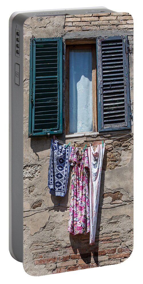 Brunello Di Montalcino Portable Battery Charger featuring the painting Hanging Clothes of Tuscany by David Letts