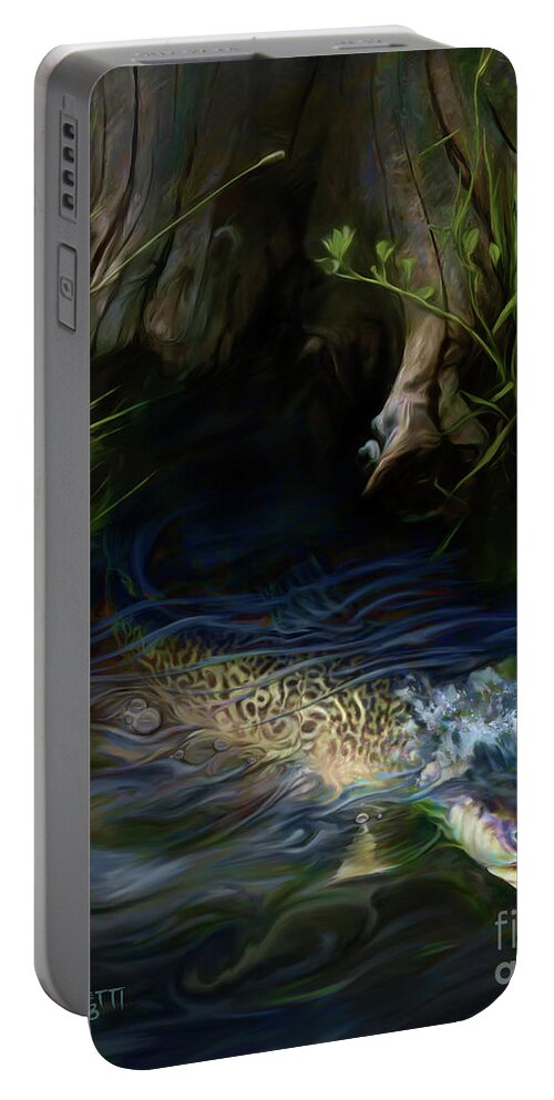 Fishing Portable Battery Charger featuring the painting Hanging On to a Tiger by Robert Corsetti