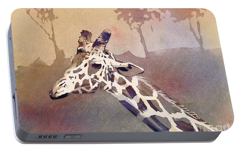 Fine Art Painting; Painting; Raleigh Artist; Raleigh Fine Artist; Ryan Fox; Ryan Fox Painter; Transparent Watercolor; Wall Art; Watercolor; Watercolor Painting; Watercolour; Watercolour Painting; Giraffe; Giraffe Art; Giraffe Painting; Giraffe Batik; Giraffe Watercolor; Original Watercolor;painting; North Carolina Zoo; Red; Orange; Yellow; Warm; Outdoors; Jungle; Savannah; Giraffe Portable Battery Charger featuring the painting Hanging Out- Giraffe by Ryan Fox